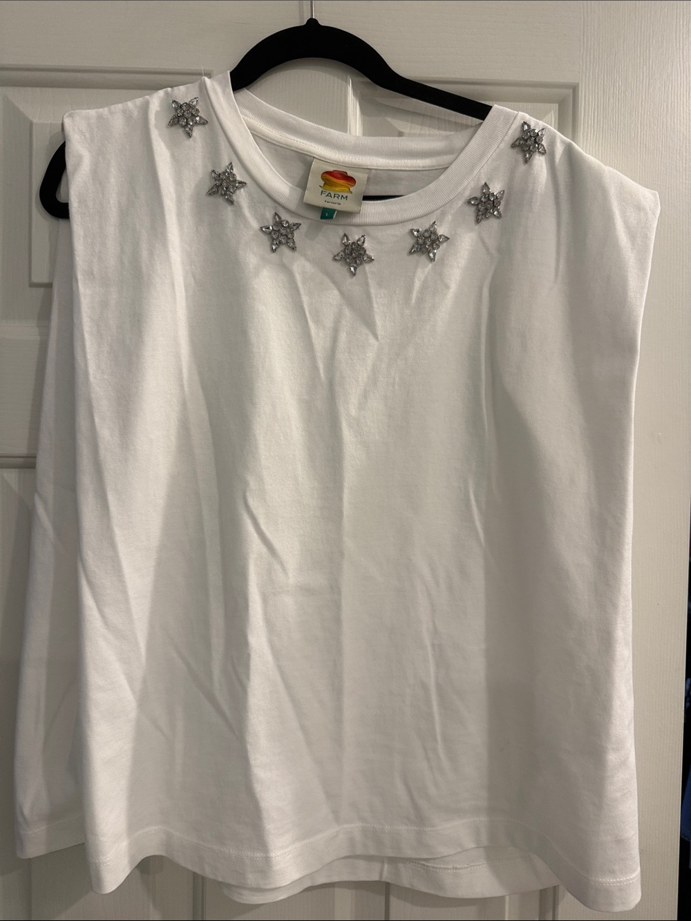 FARM Rio White Sleeveless Tank with Crystal Star Embellishments